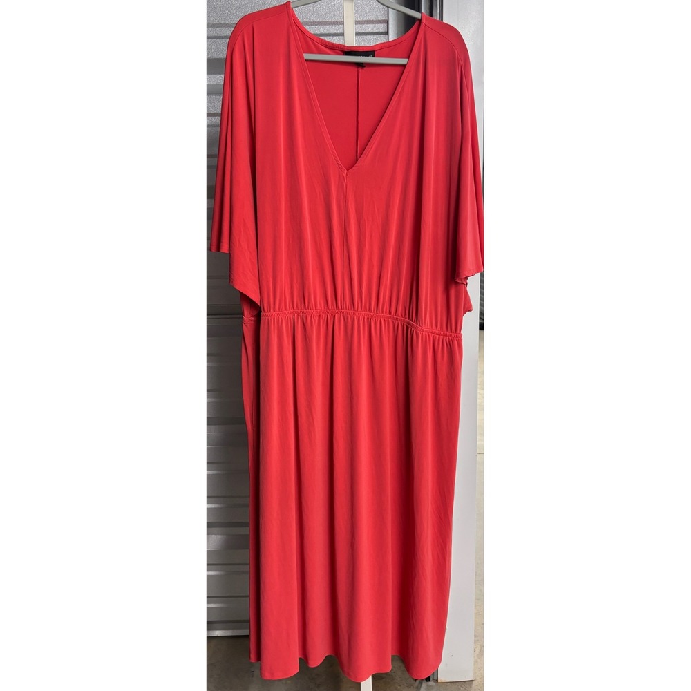 Lane Bryant Red V-Neck Elastic Waist Short Sleeve Midi Dress 30/32